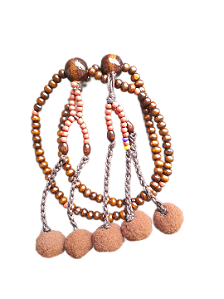 Juzu (rosário Budista) Feminino - madeira cor café com pompom