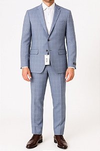 Terno Azul Claro Slim Fit Quadriculado Raffer