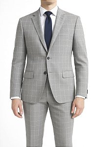 Terno Cinza Claro Slim Fit Quadriculado Raffer