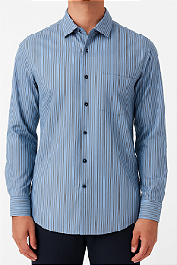 Camisa D’Relve Azul Listrada com Bolso
