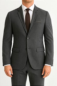 Terno Cinza Chumbo Melange Microfibra com Detalhe Bege