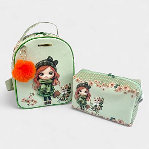 Kit Mochila e Necessaire Menininha Verde