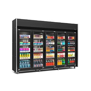Expositora Geladeira Vitrine Iogurte Bebidas Frios Laticionios 5 Portas -2 a +10°C Preto GEAS5 Gelopar