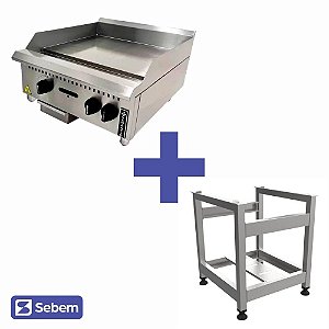 Kit Chapa a Gás Industrial Profissional 60cm + Cavalete de Apoio Para Carne Hamburguer Venâncio