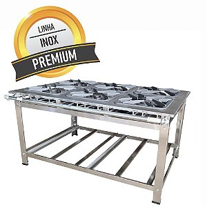 Fogão 6 Bocas Total Inox Industrial Profissional Restaurante Chama Dupla Baixa Pressão 40x40 Sebem