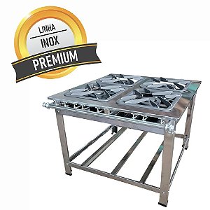 Fogão para Cozinha Industrial Profissioanal Inox Chama Dupla Grelha 40 cm 4 Bocas Sebem