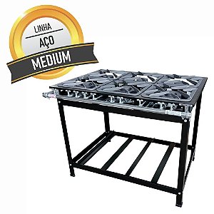 Fogão Industrial 6 Bocas Profissional Ferro Fundido 3 Queimadores Duplos Ferro 30x30 Sebem