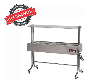 Buffet Aquecido Gastromaq Cromado 6 Cubas Tampa Inox Cobertura Vidro Usado