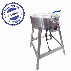 Fritador Tacho Elétrico Industrial Grande Pasteleiro Pastel Batatinha com Pé Pedestal 7 Litros Sebem