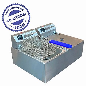 Fritadeira Fritador Elétrico Profissional Dupla 2 Cestos Cubas Quadrado 10 L com Tampa Sebem