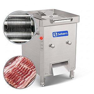 Maquina de Fatiar Carnes Automatica Fatiador Industrial Bacon Salame Bife Milanesa 800kg/h Inox Sebem FAC-1000