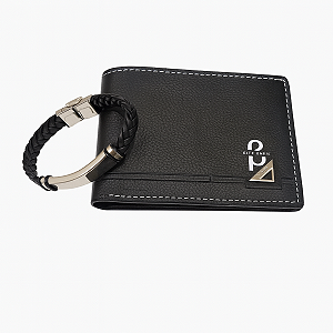 Kit Pulseira Masculina Couro Sintetico + Carteira Premium Beta wears