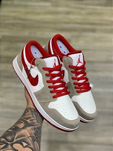 Tênis Air Jordan 1 Low Premium Cinza Vermelho