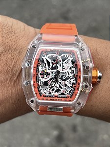 Relógio Richard Mille Premium Transparente Laranja