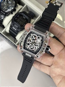 Relógio Richard Mille Premium Transparente Preto