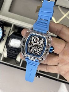 Relógio Richard Mille Premium Transparente Azul