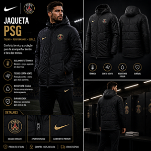 JAQUETA BOBOJACO PSG SIMBOLO DOURADO IMPERMEAVEL FORRADA MASCULINA