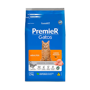 Ração Premier Pet Gatos Ambientes Internos Adultos Frango 1,5kg