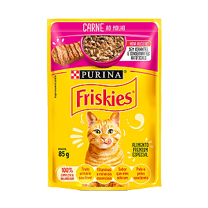 Ração Úmida Nestlé Purina Friskies Sachê Carne ao Molho Gatos Adultos 85g