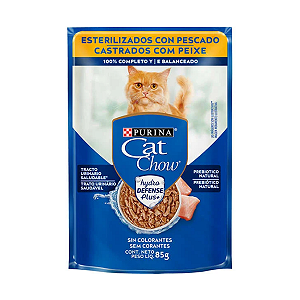Ração Úmida Nestlé Purina Cat Chow Sachê Hydro Defense Gatos Castrados Sabor Peixe 85g