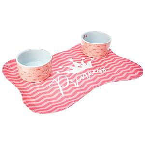 Kit 2 Potes Porcelana 450ml + Jogo Americano Osso Rosa para Cães