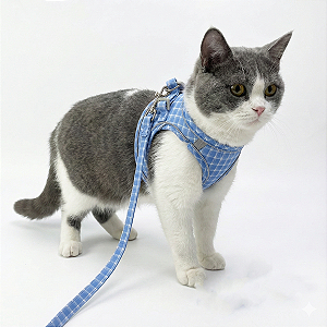 Peitoral para Gatos Xadrez Azul Tam.M