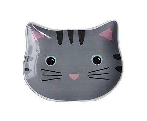 Comedouro Cerâmica Gatinho Cinza