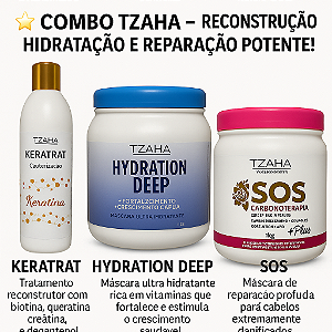 Combo Profissional Keratrat + Deep + SOS Tzaha | Cauterização + Hidratação + Nutrição | Recuperação Imediata