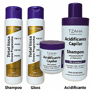 Combo Selagem & Brilho Tzaha – Shampoo Acidificante + Máscara Acidificante + Uso Espetacular