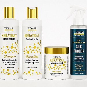 Combo Cabelos Perfeitos em 7 Dias | Shampoo, Queratina, Máscara Keratrat + Uso Espetacular Tzaha Profissional