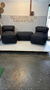 Conjunto Puff M  Standard + 1 Peseira + 2 Almofadas Preto