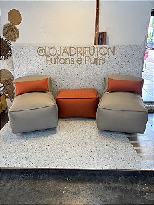 Conjunto Puff M  Standard  cor caqui 317 + 1 Peseira + 2 Almofadas terra cota