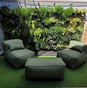 Conjunto Puff M  Standard + 1 Peseira + 2 Almofadas Verde