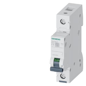 Siemens | Disjuntor, termomagnético, termoplástico, blindado, 1 pólo, 10 ampéres, 400 volts, 60hz, 6ka, acionamento frontal, fixação em trilho — 5SL6110-7