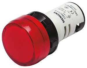 Siemens | Sinalizador, luminoso; alimentação direta; corpo termoplástico; visor vermelho; 110 volts, 60hz; com lâmpada, 110 volts, led; diâmetro 22mm 3SB6215-6AA20-1AA0
