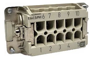 09 33 010 2701 | Harting | Inserto Fêmea Han 10E 10 Polos + Terra 16A/500V Conexão Parafuso Tamanho 10B