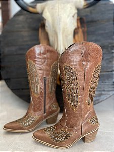BOTA HELAZZA SLIM PESSEGO GLITER OURO