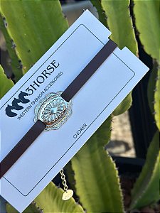 CHOKER 3 HORSE MEDALHA UNICA MARROM