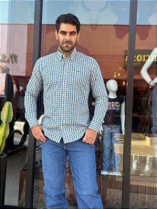 CAMISA PREMIUM MANGA LONGA BEGE/AZUL COLORIDO