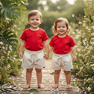Conjunto Infantil Camiseta e Short Linho Unissex Veste do RN a 4 Anos