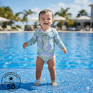 Body de Bebe Com Proteção Solar UV50 Cavalo Marinho