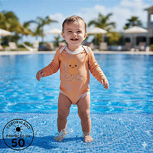 Body de Bebe Com Proteção Solar UV50 Polvo Laranja
