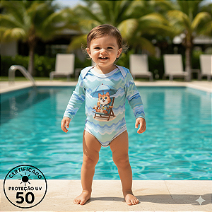 Body de Bebe Com Proteção Solar UV50 Gatinho Na Praia