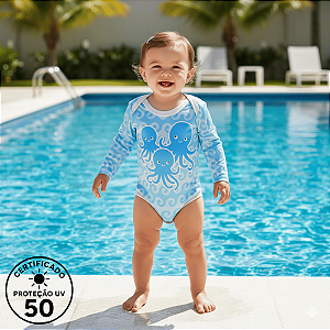 Body de Bebe Com Proteção Solar UV50 Polvos Azuis
