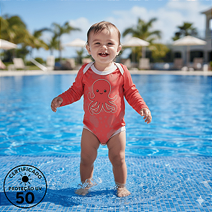 Body de Bebe Com Proteção Solar UV50 Polvo Vermelho