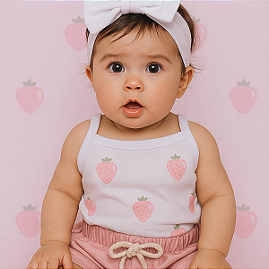 Conjunto Bebê Menina – Body de Alcinha + Short Linho | Algodão Premium 100% | Estampa DTF