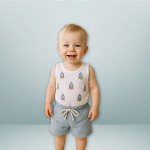 Conjunto Infantil – Body Regata 100% Algodão + Short em Linho | Estampa DTF Leve