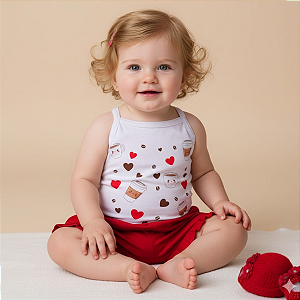 Conjunto Bebê Menina – Body de Alcinha + Short com Babadinho | Algodão Premium 100% | Estampa DTF