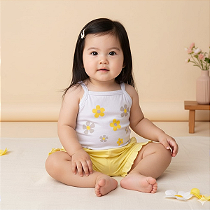 Conjunto Bebê Menina – Body de Alcinha + Short com Babadinho | Algodão Premium 100% | Estampa DTF