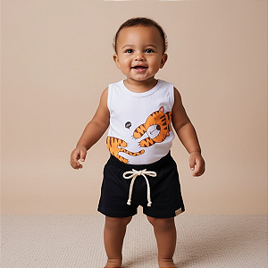 Conjunto Bebê Menino Body Regata + Short em Algodão Premium Estampa DTF Leve e Macia